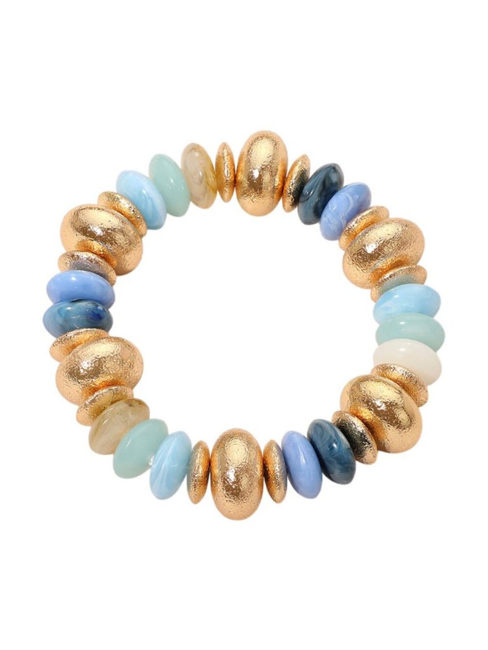 Tigerstars Chunky Multi Blue Mixed Disc Beaded Stretch Bracelet
